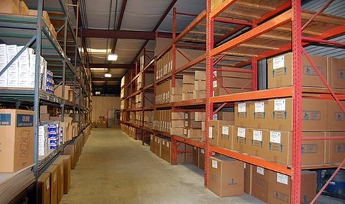 Warehouse, 5 levels of shelves with boxes